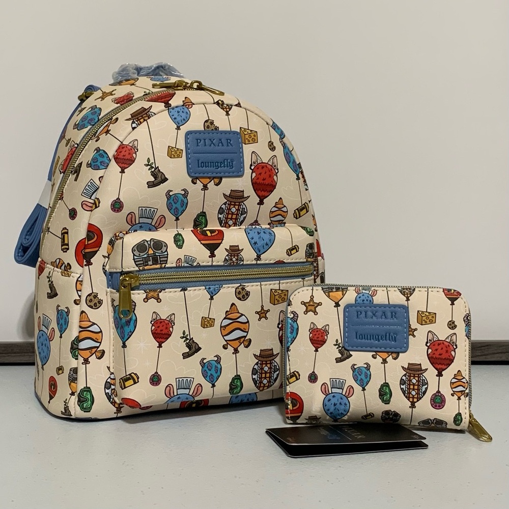 Loungefly Disney Pixar Character Balloons Mini Backpack & Wallet-New